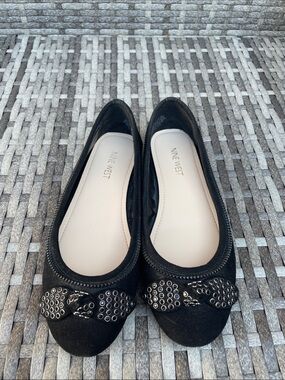 Nine West Black Studded Bow Flats